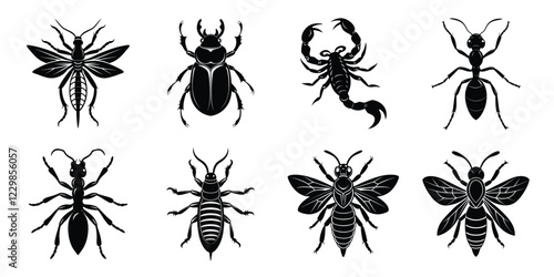 Set of insects silhouettes. Vector illustrations poisonous insects isolated on white background