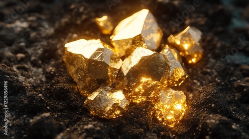 Golden Nuggets Shimmering in Dark Earth, A Treasure Trove of Sparkly Gold