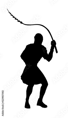 Vector drawing. Beaten man tied to a pole