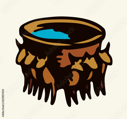 Vector drawing. Bronze sea with oxen from the Jerusalem temple