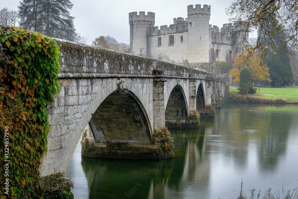 Exploring the serenity of a medieval stone bridge moat by historic castle tranquil landscape scenic viewpoint architectural marvel enveloped in nature's peace Exploring the serenity of a medieval stone bridge moat by historic castle tranquil landscape scenic viewpoint architectural marvel enveloped in nature's peace