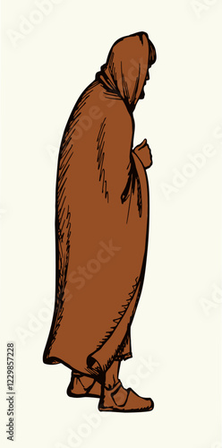 Vector drawing. Ancient man. Side view