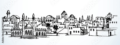 Vector drawing. Old arabic city