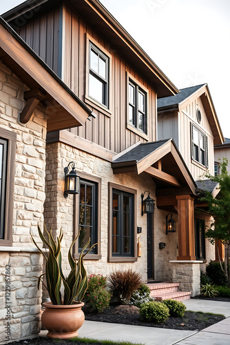 Luxury Stone and Wood House Exterior: Modern Home Architecture Design