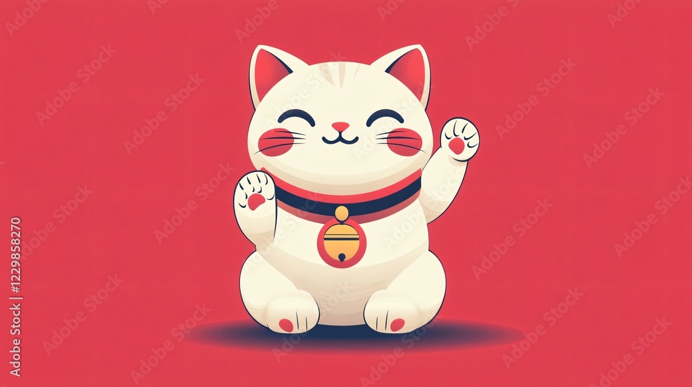 Japanese Cat Saludating Flat Vector Illustration for Adobe Stock Japanese Cat Saludating Flat Vector Illustration for Adobe Stock