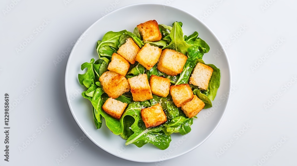 Fresh Green Salad With Golden Croutons And Sesame Seeds Fresh Green Salad With Golden Croutons And Sesame Seeds