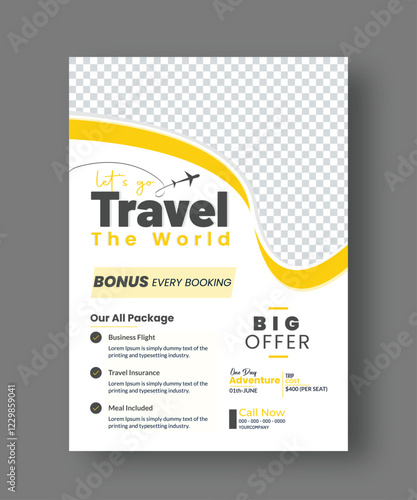 Travel flyer template, tour travel template design, vector flyer, explor flyer, vacation flyer