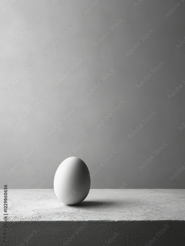 Minimalist White Egg on a Simple Gray Surface for Easter Celebration and Decor Inspiration Minimalist White Egg on a Simple Gray Surface for Easter Celebration and Decor Inspiration