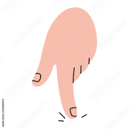 Hand gesture, index finger presses a button or taps on a touch screen, indicating direction. Gesturing human arms. Trendy modern vector illustration isolated on white, hand drawn, flat design