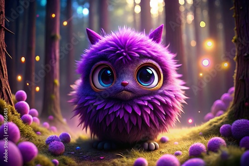 Adorable Purple Monster with High Depth of Field - Cute Fantasy Creature Stock Photo photo