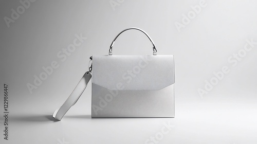 Elegant white handbag with a sleek design and a detachable strap against a clean white background photo