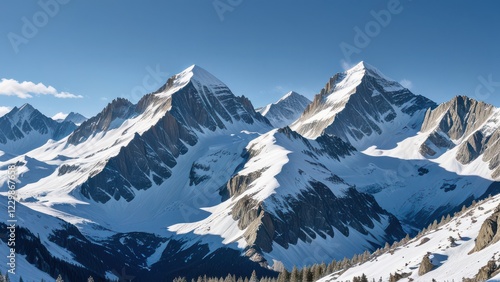 Wallpaper Mural A majestic view of snow-covered peaks with a clear blue sky Torontodigital.ca