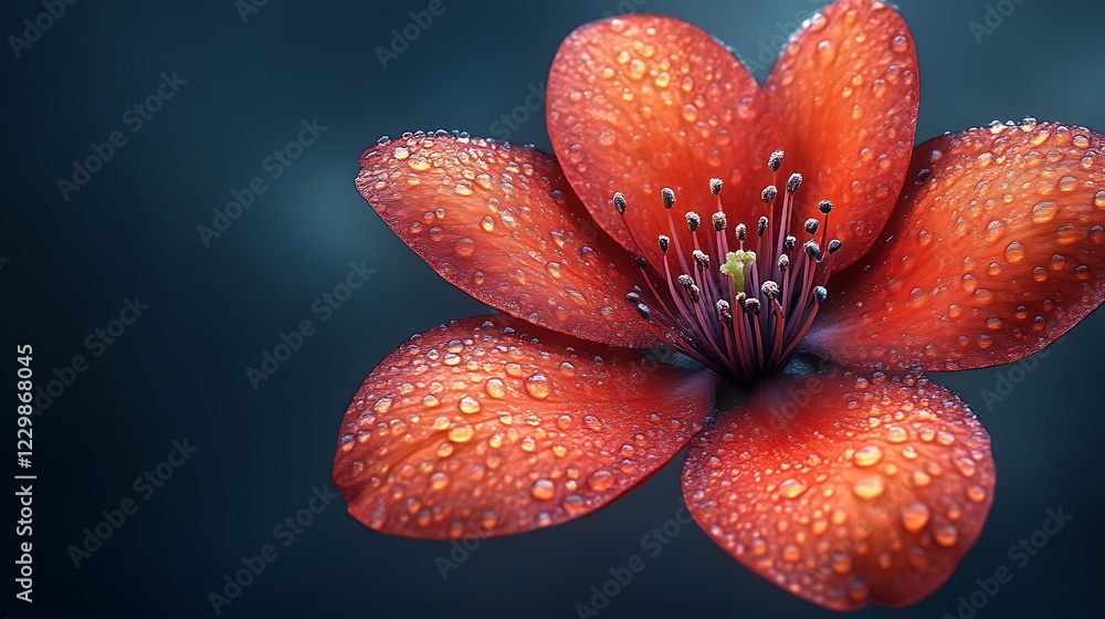 Dewdrops Adorn a Vibrant Red Flower Blossom Dewdrops Adorn a Vibrant Red Flower Blossom