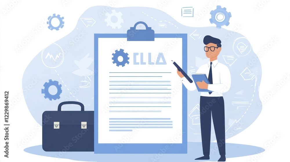 Businessman presenting a project plan on a clipboard. Businessman presenting a project plan on a clipboard.