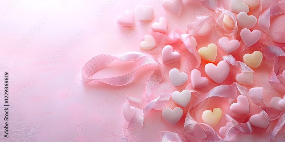 Obraz premium Sweet Border of Candy Hearts and Ribbons Perfect for Valentines Day Design