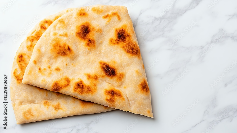 Golden Brown Flatbread on Marble Background Rustic Baked Bread Texture Golden Brown Flatbread on Marble Background Rustic Baked Bread Texture
