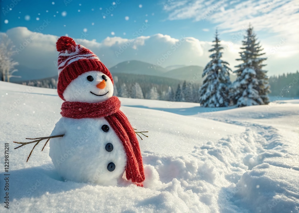 Obraz premium Adorable Snowman in Winter Wonderland: Panoramic Christmas Card