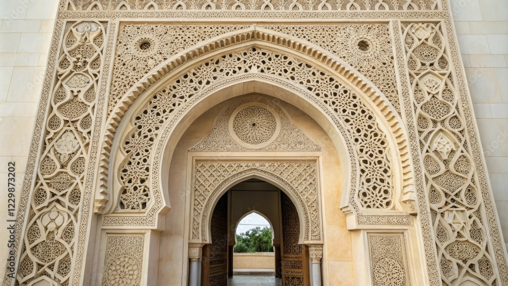 Obraz premium Intricate Islamic geometric designs create a beautiful seamless arch pattern, intricate designs, seamless pattern, arabesque, islamic art