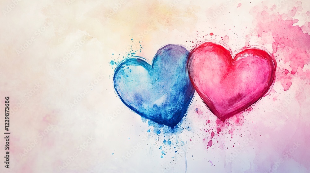 Watercolor Hearts Flowing Together Romantic Valentines Day Design Watercolor Hearts Flowing Together Romantic Valentines Day Design