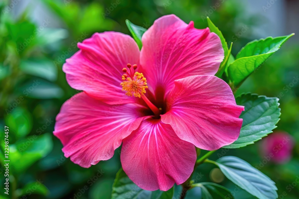 Large hibiscus flower blooms in bright pink color with prominent center and delicate petals surrounding it, bloom flower, flowers, floral, tropical Large hibiscus flower blooms in bright pink color with prominent center and delicate petals surrounding it, bloom flower, flowers, floral, tropical