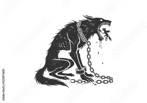 Giant Wolf Fenrir hand drawn sketch vector