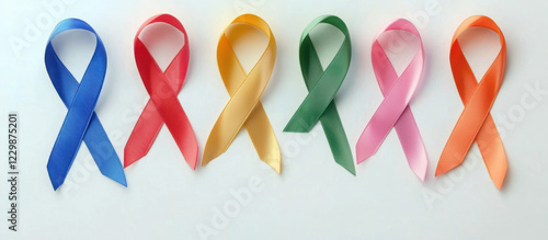 Colorful ribbons, world cancer day, World Autism Awareness Day concept