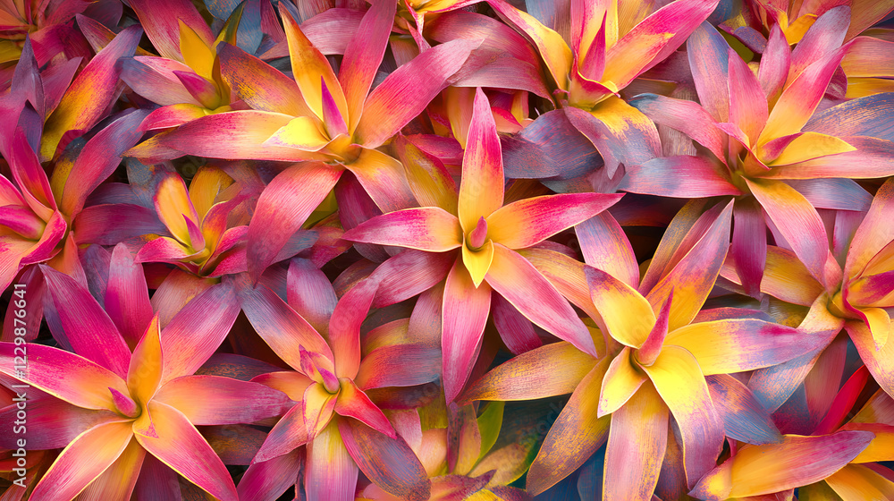 A Colorful Array of Bromeliads with Lush Green Foliage A Colorful Array of Bromeliads with Lush Green Foliage