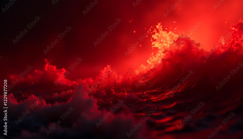Fototapeta premium Fiery Red Ocean Waves Dramatic Sunset Photography