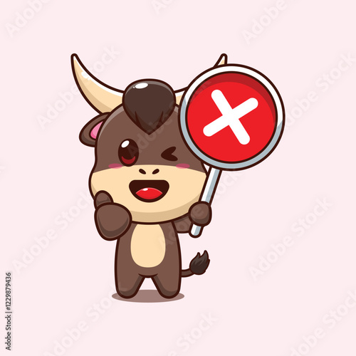 bull mascot cartoon character vector illustration with wrong sign