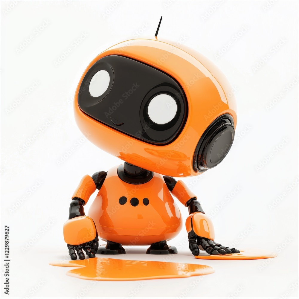 small helper robot cleaning a surface with a bright expression, placed on a clean white background small helper robot cleaning a surface with a bright expression, placed on a clean white background