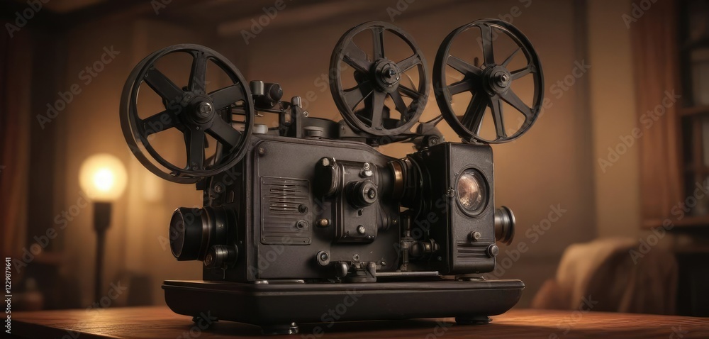 Fototapeta premium Old film projector with a warm and cozy atmosphere, peaceful atmosphere , soft focus