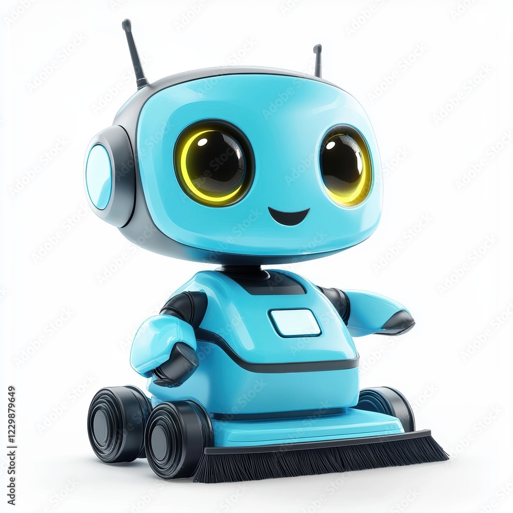 small helper robot cleaning a surface with a bright expression, placed on a clean white background small helper robot cleaning a surface with a bright expression, placed on a clean white background