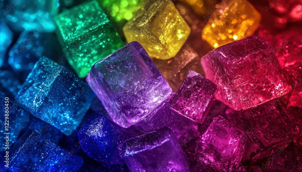 Rainbow Colored Crystal Sugar Cubes Close Up Rainbow Colored Crystal Sugar Cubes Close Up