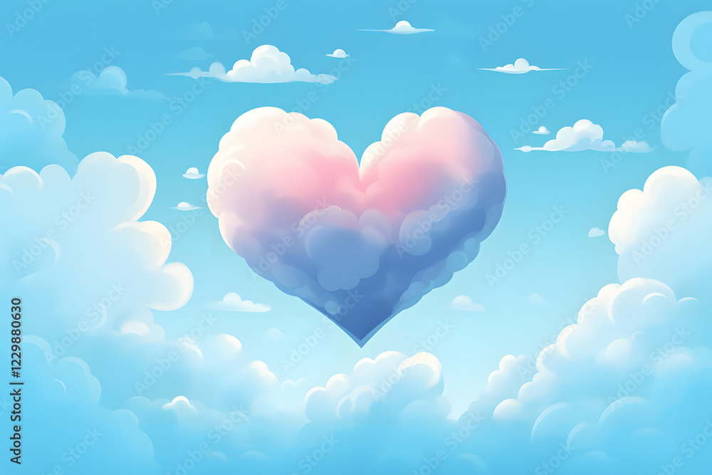 Cloud heart floating in the sky, dreamy illustration, romantic concept, peaceful, imaginative Cloud heart floating in the sky, dreamy illustration, romantic concept, peaceful, imaginative