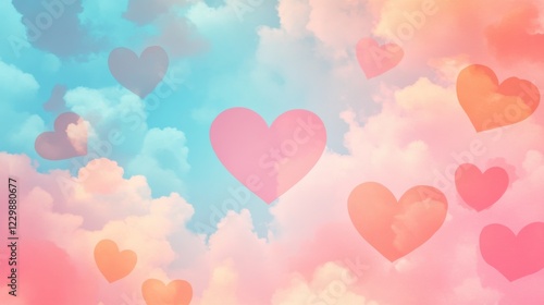 Wallpaper Mural A dreamy sky with pastel hues of blue and pink, adorned with floating hearts, evoking feelings of love and serenity. Torontodigital.ca