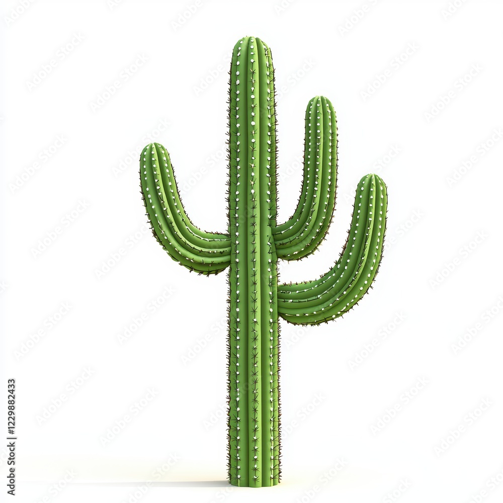 tall saguaro cactus with multiple arms, centered on a clean white background tall saguaro cactus with multiple arms, centered on a clean white background