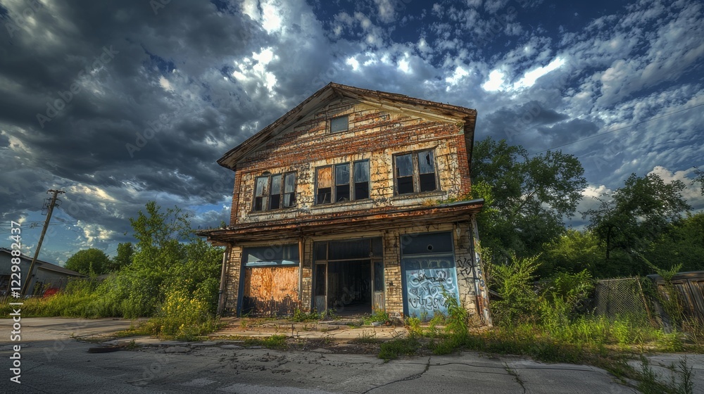 Abandoned Brick Building Under a Dramatic Sky Abandoned Brick Building Under a Dramatic Sky