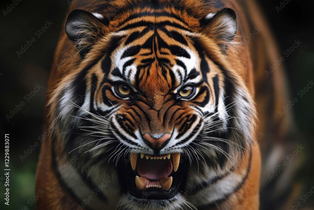 Fototapeta premium A tiger with its mouth open and smoke coming out of it