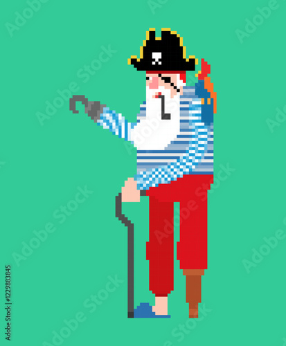 Pirate pixel art. Old filibuster 8 bit