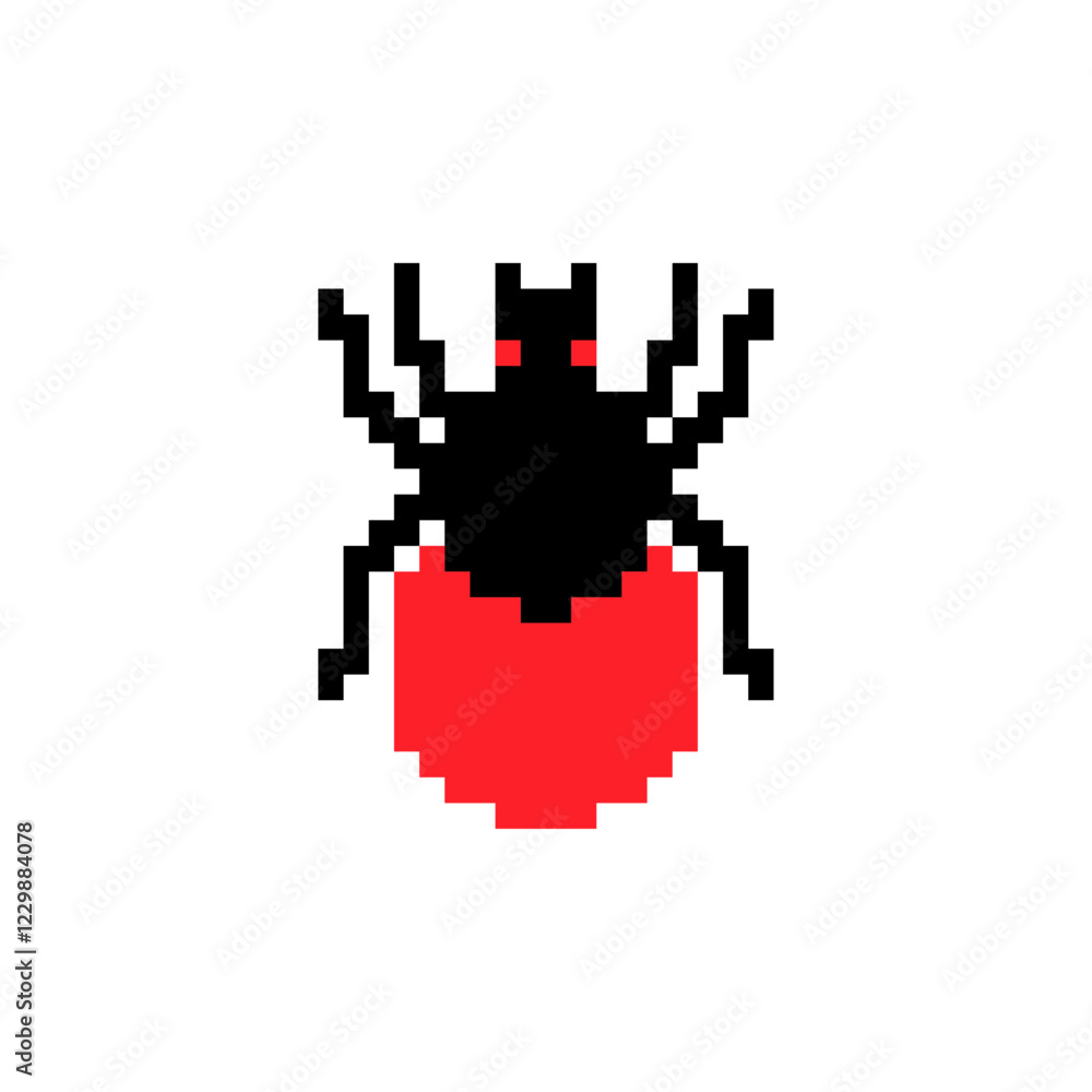Encephalitis tick pixel art. 8 bit Red infected tick. Encephalitis tick pixel art. 8 bit Red infected tick.
