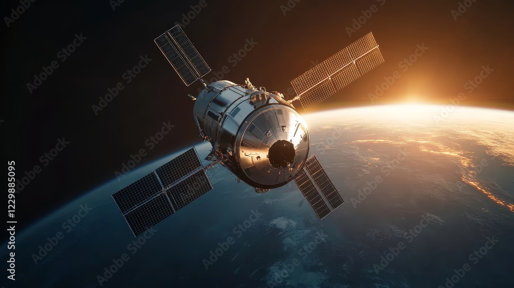 Fototapeta premium Futuristic space station orbiting Earth photographed in ultraHD clarity