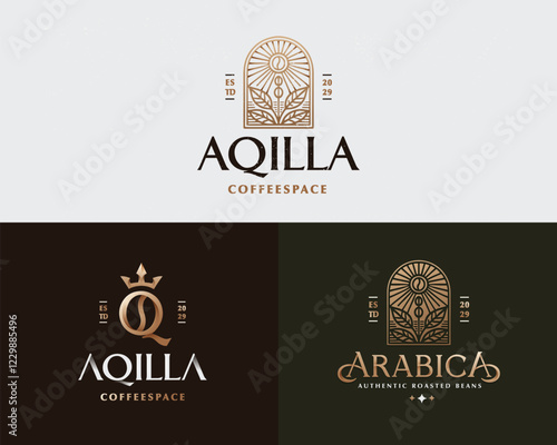 Luxury elegant gold Coffee roasted bold monoline logo template for business