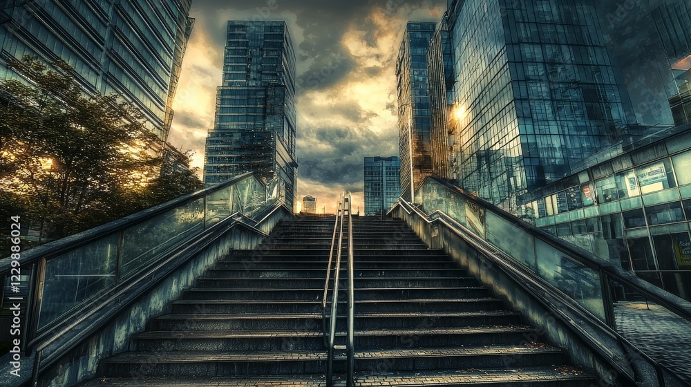 Urban Ascent: A Stairway to the City Skyline Urban Ascent: A Stairway to the City Skyline