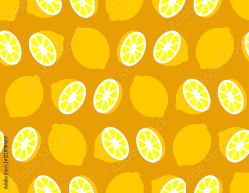 Lemon pattern seamless. whole fruit, slice and lemon wedge background. Ornament of kids fabric