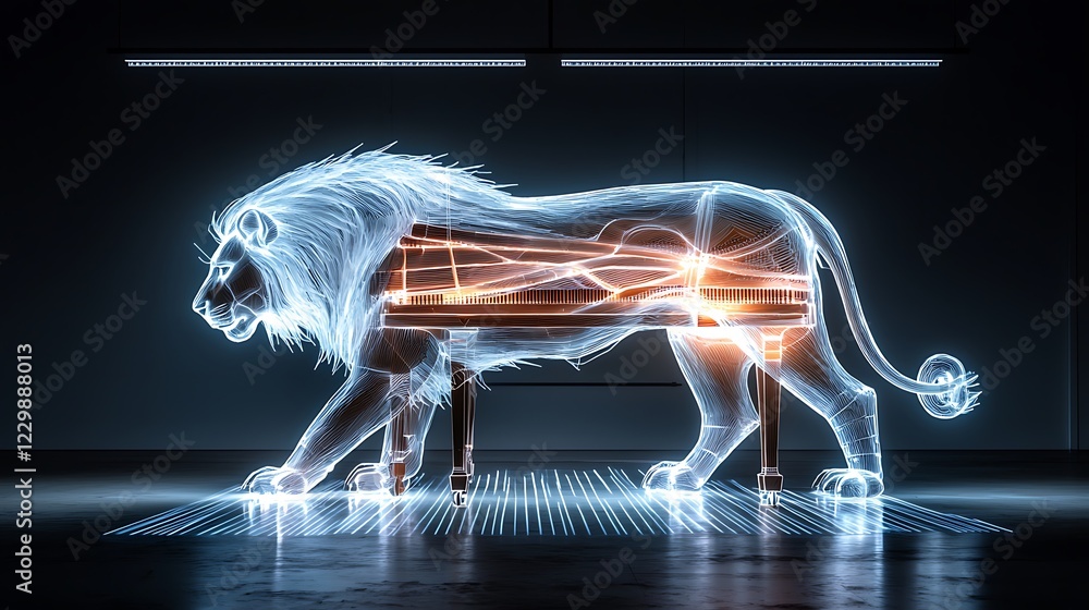 Fototapeta premium Lion Piano Fusion Dark Studio, Abstract Art
