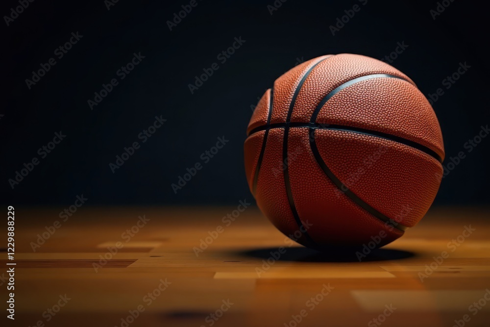 Obraz premium Basketball centered, sharp focus, dark backdrop, element, round, sports photo