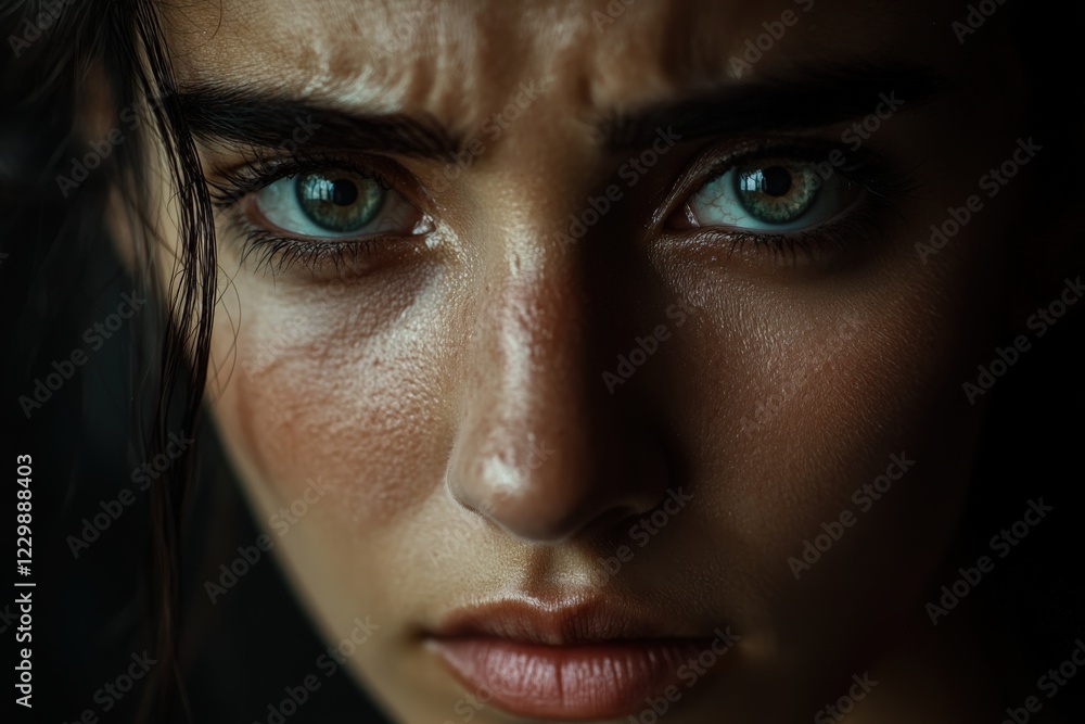 This is a close up of a woman s face, with tears flowing down her face This is a close up of a woman s face, with tears flowing down her face