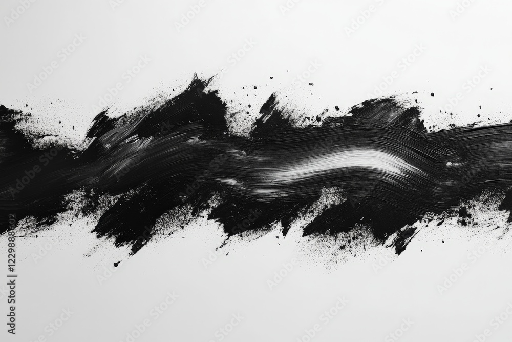 Abstract black brush strokes create a striking contrast on a white canvas surface in a contemporary art setting Abstract black brush strokes create a striking contrast on a white canvas surface in a contemporary art setting