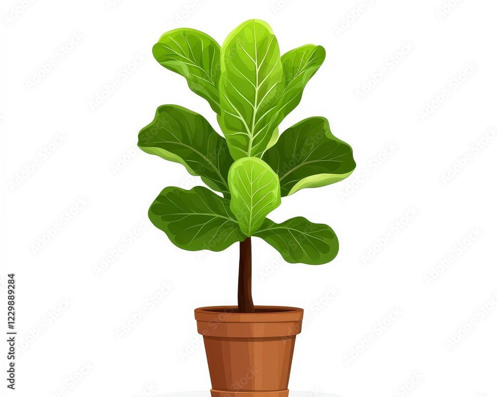 Elegant Fiddle Leaf Fig Plant Illustration in a Decorative Pot Elegant Fiddle Leaf Fig Plant Illustration in a Decorative Pot