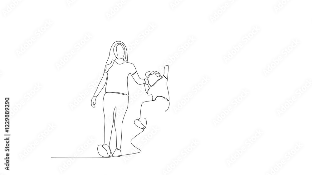 Video Global Day Parent. Video Single continuous line drawing child and parents walk together. Global Day Parent Concept Video Global Day Parent. Video Single continuous line drawing child and parents walk together. Global Day Parent Concept